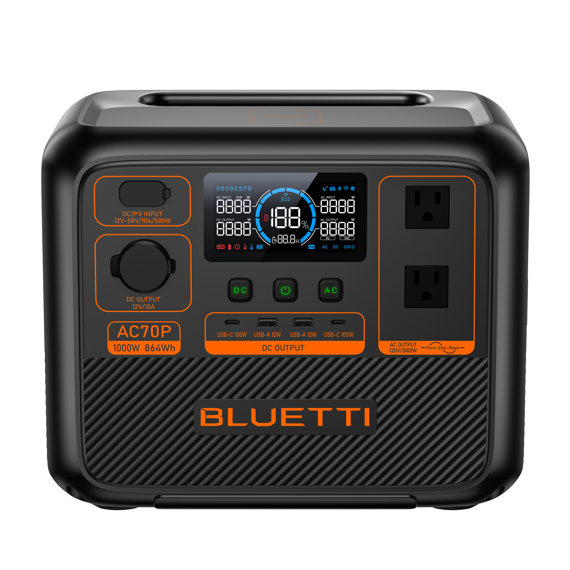 Bluetti, Premium Series 1000W Back-up Battery Generator, Running Watts 1000 W, Model# AC70P